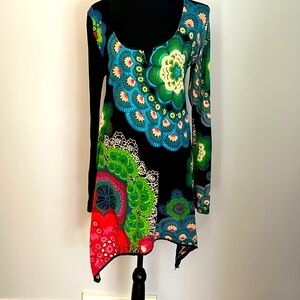 Desigual Black asymmetrical floral long sleeve tunic top